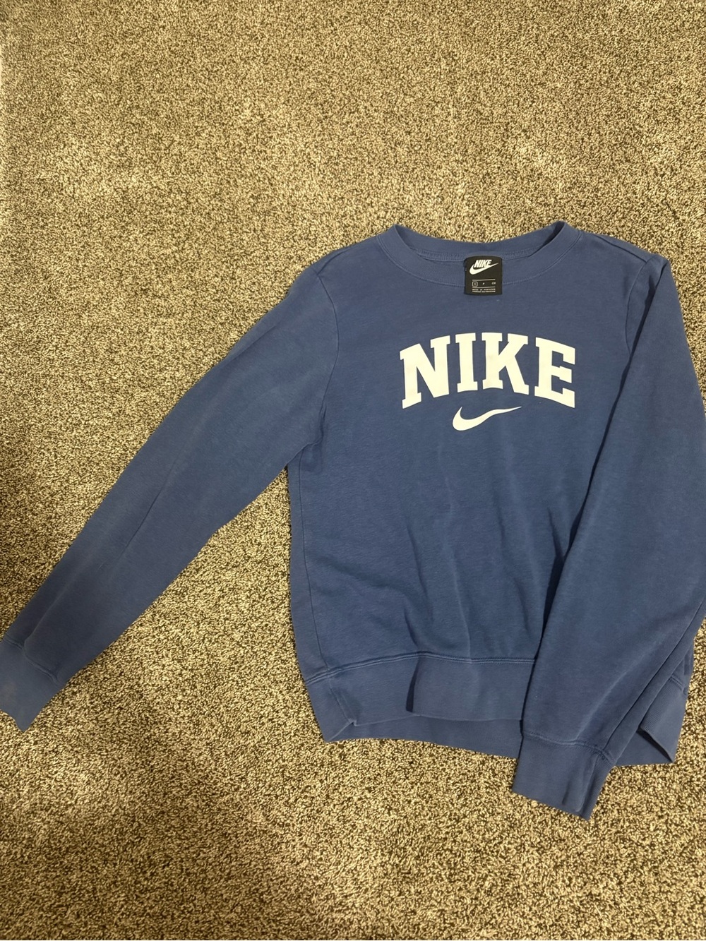 Nike Men’s Navy Blue Crewneck Sweatshirt with White Logo